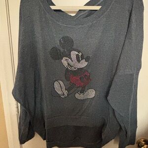 Gray Long Sleeve Tee with Mickey Mouse Graphic